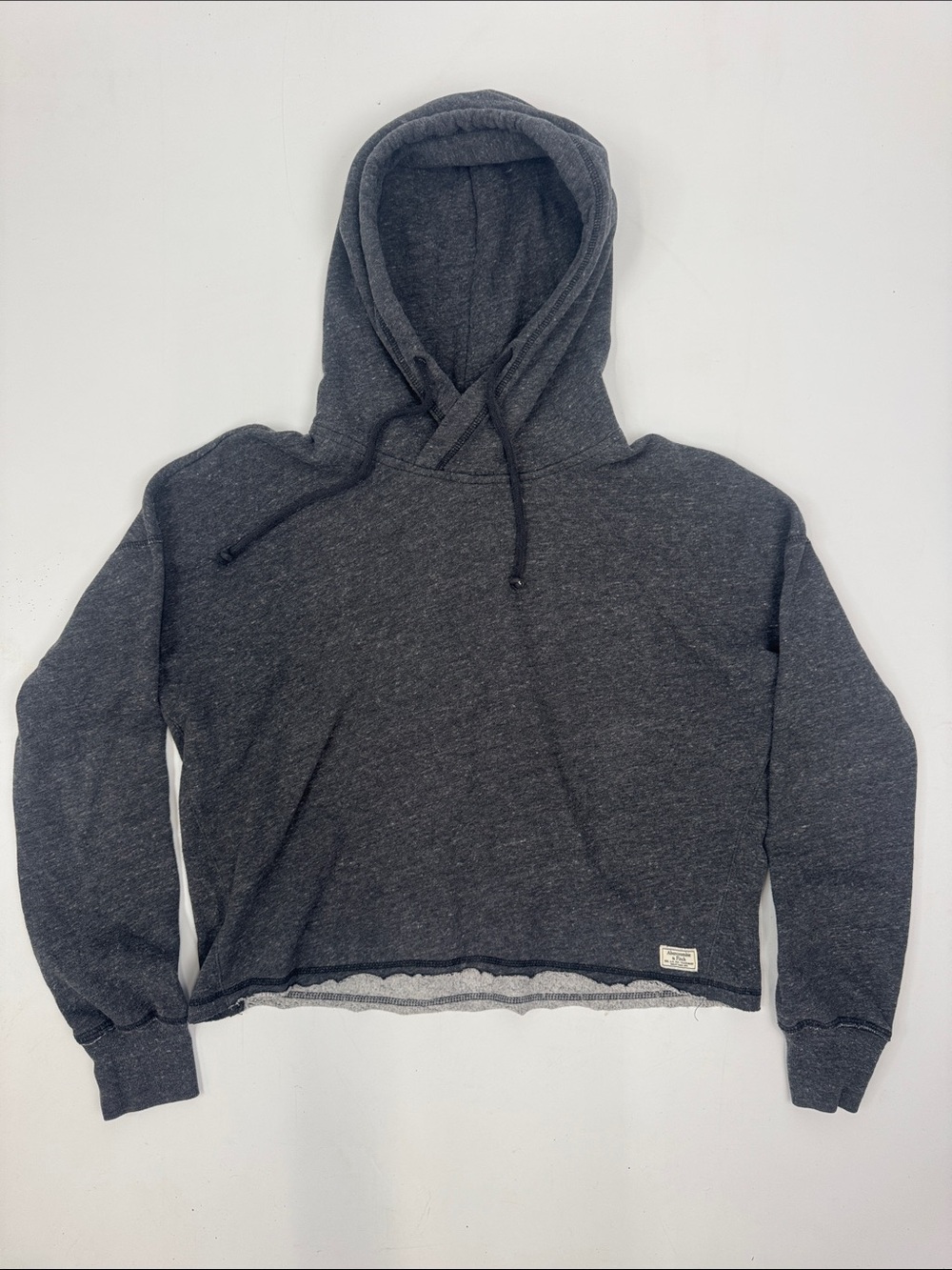 Abercrombie & Fitch charcoal gray cropped hoodie with a raw hem Size Medium